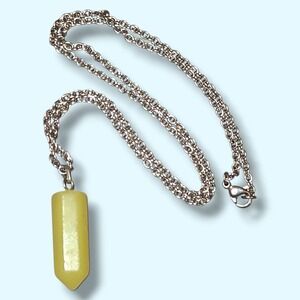 Yellow‎ Serpentine Crystal Pendant Necklace "Lemon Jade"